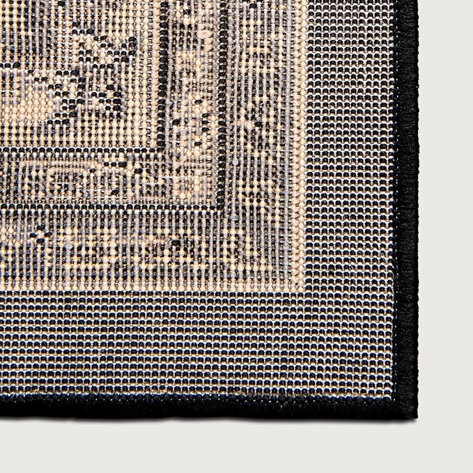 Rugs.com Yasmin Collection Rug – 10 Ft Runner Black Medium Rug Perfect for Hallways, Entryways