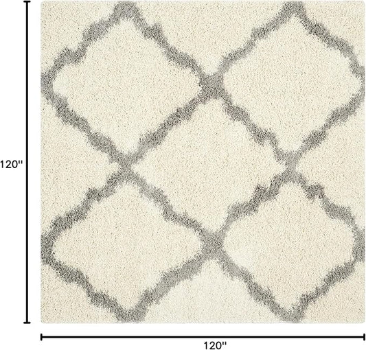SAFAVIEH Dallas Shag Collection Area Rug - 10' Square, Ivory & Grey, Trellis Design, Non-Shedding & Easy Care, 1.5-inch Thick Ideal for High Traffic Areas in Living Room, Bedroom (SGD257F)