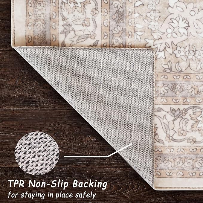 vivorug Runner Rug 2'x8' Vintage Floral Washable Non-Slip Runners for Hallways Kitchen Entryway Laundry Room Carpet Hallway Runner Beige