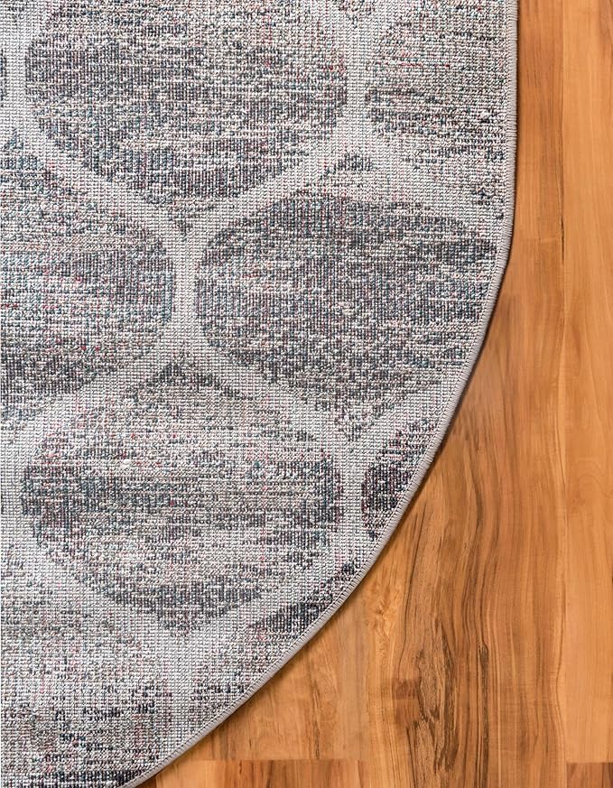 Rugs.com Lattice Frieze Collection Rug – 5' x 8' Oval Blue Multi Medium Rug Perfect for Living Rooms, Large Dining Rooms, Open Floorplans