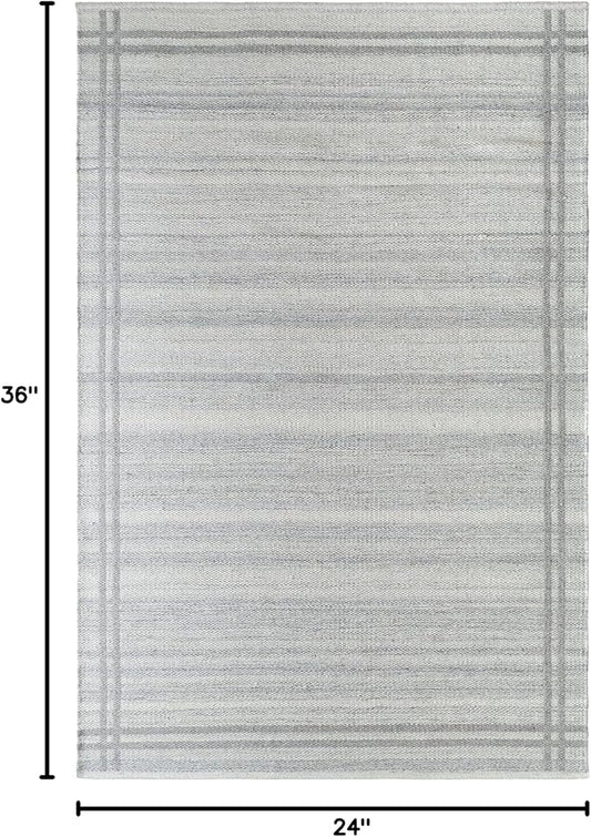Mark&Day Wool Rugs, 2x3 Janmichael Solid and Border Gray Area Rug, Grey Ivory Carpet for Living Room, Bedroom or Kitchen (2' x 3')
