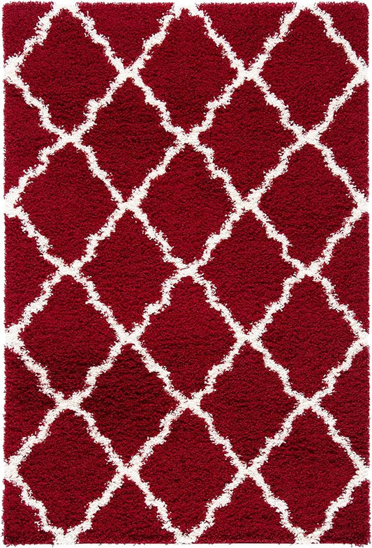 SAFAVIEH Dallas Shag Collection Accent Rug - 4' x 6', Red & Ivory, Trellis Design, Non-Shedding & Easy Care, 1.5-inch Thick Ideal for High Traffic Areas in Entryway, Living Room, Bedroom (SGD257Q)