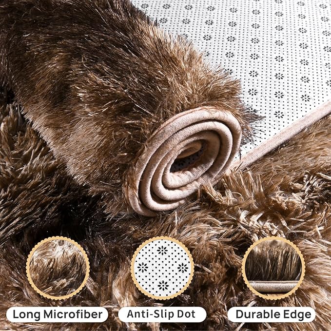 Soft Shaggy Rugs Fluffy Rug, Plush Area Rugs for Living Room Nursery Home Decor, Tie-Dyed Brown Anti-Skid Rectangular Fuzzy Rug 2x3 Feet