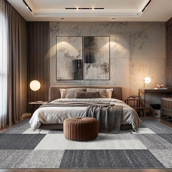 Rugshop Gray Modern Geometric Boxes Non-Slip Area Rug Non-Shedding for Spacious Living Rooms and Open Spaces, 12' x 15'