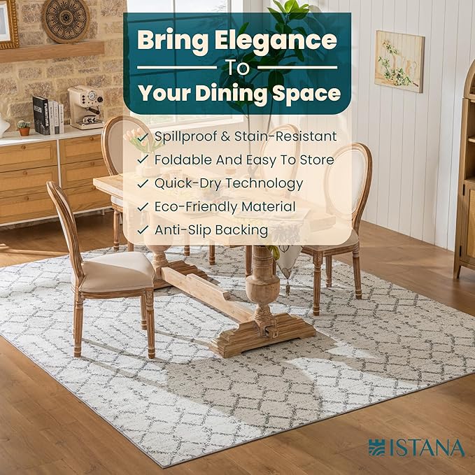 Istana 8x10 Area Rug - Grey 8x10 Rugs for Living Room - Foldable Rugs for Bedroom - Stain Resistant Washable Rug - Eco-Friendly Area Rugs - Easy to Clean Living Room Rug