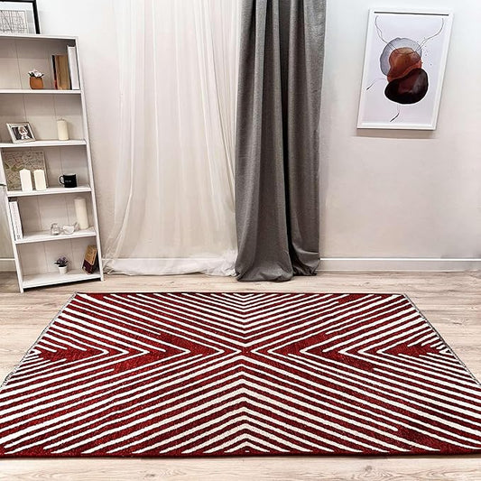 Alfa Rich 3x5 Geometric Red Burgundy Off White Washable Area Rugs for Living Room Bedroom Runner