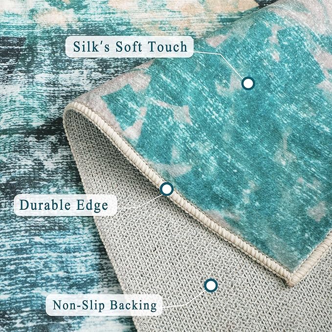 vivorug Washable Rug, Ultra Soft Area Rug 4x6, Non Slip Abstract Small Rug, Stain Resistant Rugs for Living Room Bedroom, Modern Style, Rosy Clouds