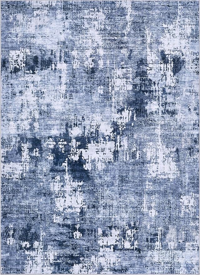 Area Rug Living Room Rugs - 5x8 Washable Large Soft Indoor Neutral Modern Abstract Low Pile Rug Carpet for Bedroom Dining Room Farmhouse Home Office - Navy Blue