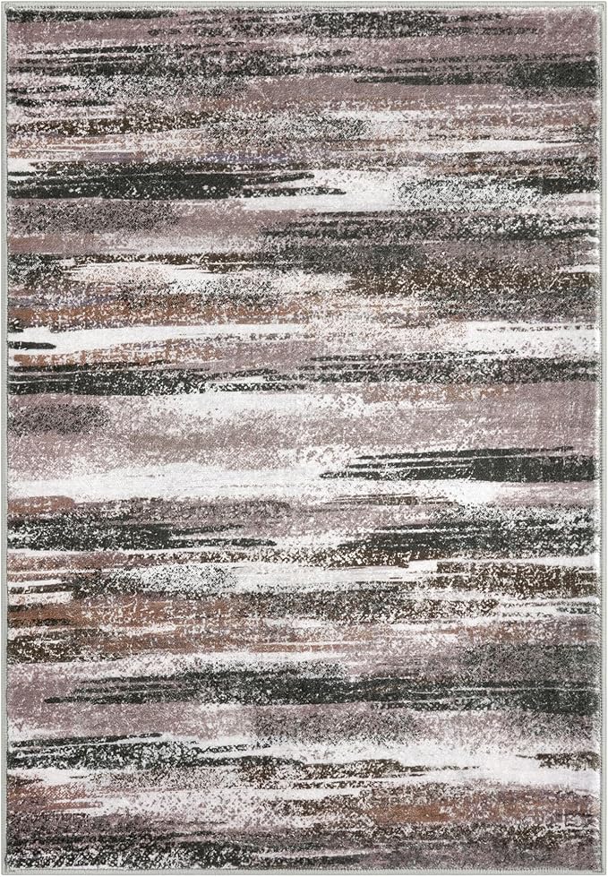 Modern Abstract 5x7 Machine Washable Area Rug Non-Slip Soft Bedroom Living Romm Rug Dark Light Brown White Ultra Thin Print Faux Wool Floor Carpet Throw Rugs for Dining Room Indoor Office