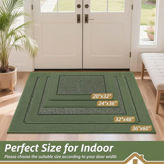 BEQHAUSE Indoor Door Mat 32" x 48", Dirt Trapper Door Mats Non-Slip Entryway Rugs Washable, Resist Dirt Absorbent Welcome Mat, Low Profile Floor Mats for Front Back Door and Entryway, Green