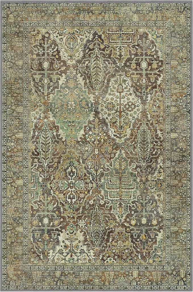 2x3 Entrance Rug Machine Washable Rug Small Door Mat,Ultra-Thin Low Pile Pad,Lightweight Indoor Carpet,Non Slip Floral Area Rug for Entryway,Bedside,Kids Room,Laundry,Bathroom,Sage Green