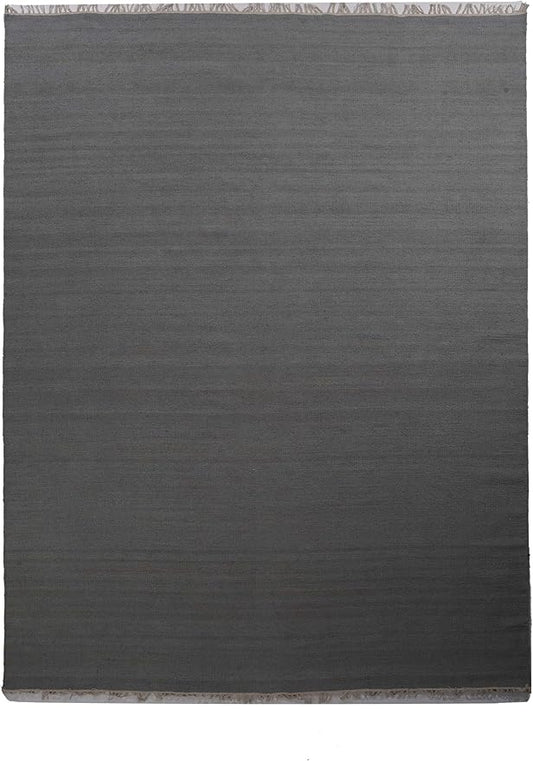 Rugsotic Carpets Hand Woven Flat Weave Kilim Wool ECO-Friendly Area Rugs - 9'x12', Rectangle Shape, Charcoal Color, Solid Plain Design, Low Pile Handmade Rugs for Living Room, Bed Room (D00111)