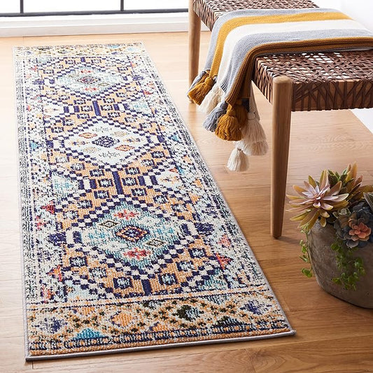 SAFAVIEH Madison Collection Runner Rug - 2'2" x 6', Orange & Beige, Boho Diamond Distressed Design, Non-Shedding & Easy Care, Ideal for High Traffic Areas in Living Room, Bedroom (MAD418P)