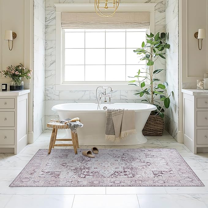 Fame Living Washable Area Rug. Modern Farmhouse. Vintage. Turkish. Bohemian. Distressed. Oriental. Traditional. Rugs for Living Room. Dining. Bedroom. Office. Entryway. Foyer. (861PP, 5' x 6'9")