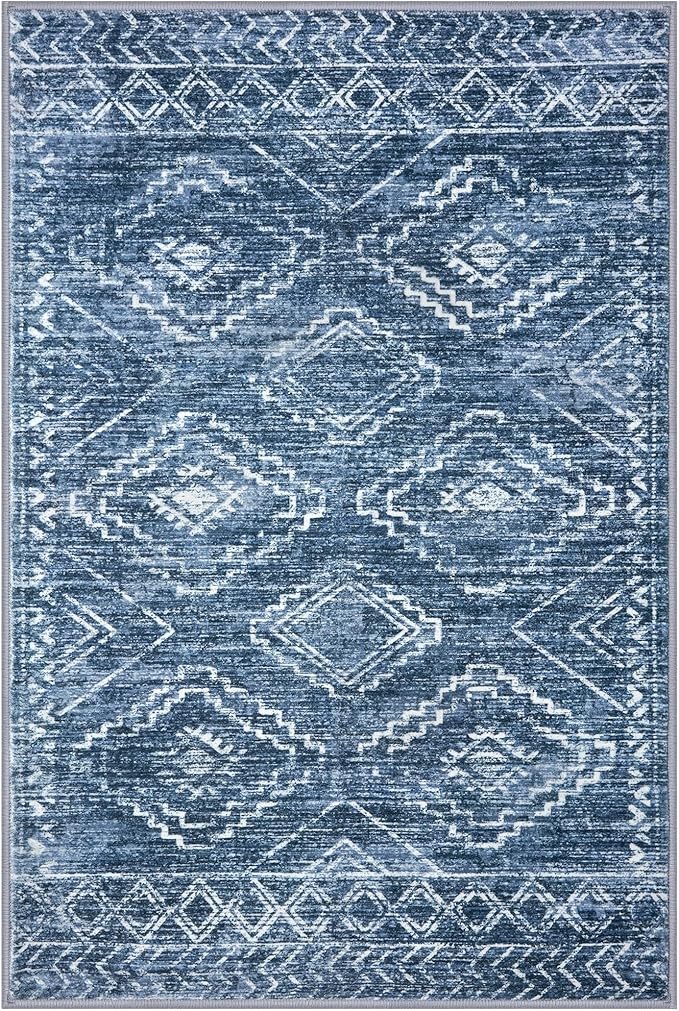 KILOCOCO Small Rug 2'x3' Entryway Rug Door Mat Indoor Soft Non Slip Printed Machine Washable Rugs for Bedroom Kitchen Entrance Front Door Geometric Boho Throw Rugs, Blue
