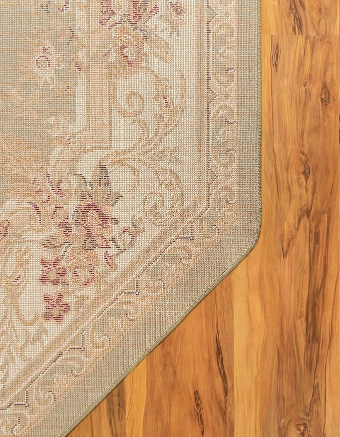 Rugs.com Chateau Collection Rug – 8' Octagon Green Medium Rug Perfect for Living Rooms, Kitchens, Entryways
