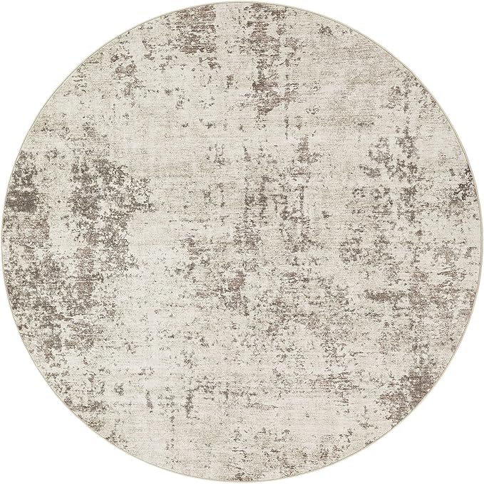 4ft Round Area Rug Living Room Rugs - 4x4 Washable Neutral Modern Abstract Soft Thin Rug Indoor Floor No Slip Rug Carpet for Bedroom Under Dining Table Home Office Decor - Dark Brown