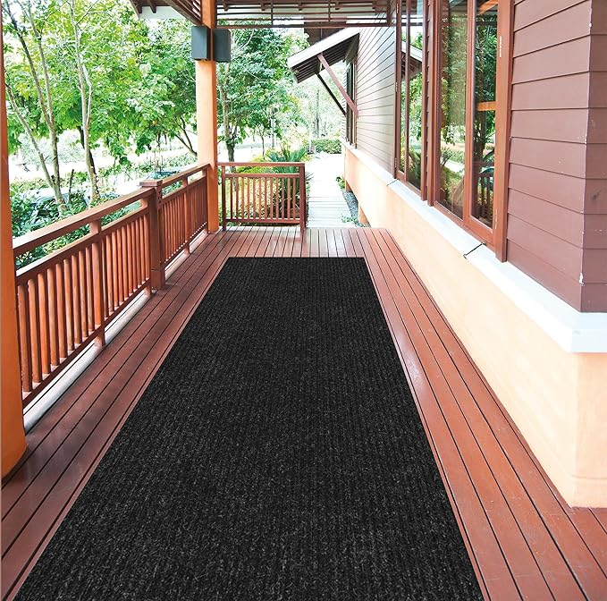 Ottomanson 2' x 11' Hallway Runner with Scraper Pile Extra Durable Non-Slip Rug Mat for Indoor & Outdoor Use - Ideal for Kitchen, Entryway, Patio & Garage - High-Traffic Carpet, Black