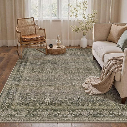 HUGEAR 5x7 Area Rug Taupe Washable Vintage Neutral Bedroom Rug Soft Non Slip Distressed Carpet Low Pile Pet Friendly for Living Room Bedside Dining Room