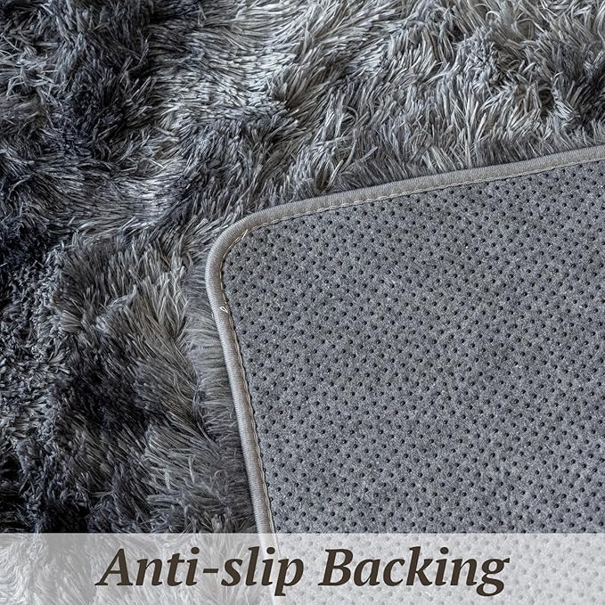 4x6 Area Rugs for Living Room Bedroom, Soft Fluffy Shaggy Bedside Rug, Indoor Floor Carpet for Kids Playroom, Dorms, Nursery Rooms, Home Decor (Tie-Dyed Dark Grey 4'x6')