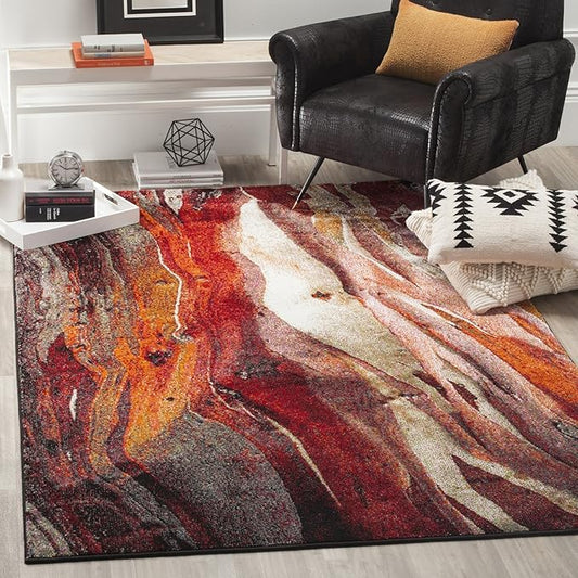 SAFAVIEH Glacier Collection 2'7" x 5' Red / Multi GLA126A Modern Abstract Non-Shedding Living Room Bedroom Area Rug
