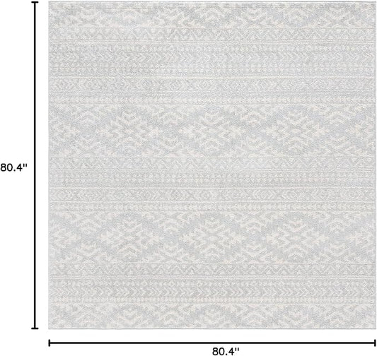 SAFAVIEH Tulum Collection Area Rug - 6'7" Square, Light Grey & Ivory, Moroccan Boho Tribal Design, Non-Shedding & Easy to Clean, Ideal for Living Room, Bedroom, Dining Space (TUL272F)