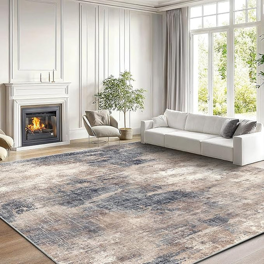 AMADA HOMEFURNISHING 9x12 Area Rugs for Living Room, Modern Large Area Rugs with Non-Slip Backing & Low Pile, Neutral Soft Washable Rug for Nursery, Bedroom, Dinning Room, Playroom, Brown