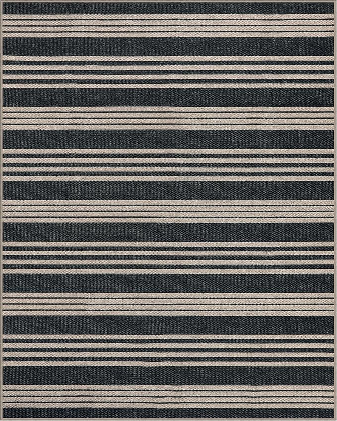 Lahome Striped 8x10 Easy Jute Rug, Washable Rugs for Living Room Dining Room Farmhouse Indoor Outdoor Carpet, Neutral Non Slip Non Shedding Black Carpet for Office Backyard Patio