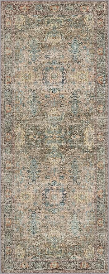 Bavni Runner Rug, Machine Washable Rugs for Bedroom 2x5, Non Slip Boho Rugs with Rubber Backing, Ultra-Thin Folable Rug Runner for Hallways Bathroom, Olive Green