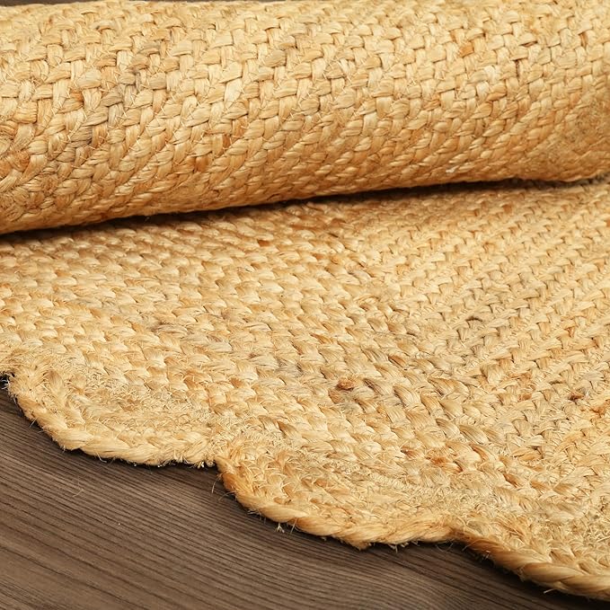 Savi Home Hand Woven Area Rug Braided Jute Scalloped Border, Decor Collection Classic Quality Made for Living Room, Kitchen, 2x3' - Natural