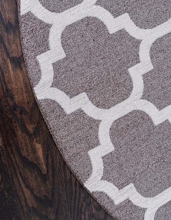 Rugs.com Lattice Collection Rug – 6 Ft Round Chocolate Brown Medium Rug Perfect for Kitchens, Dining Rooms