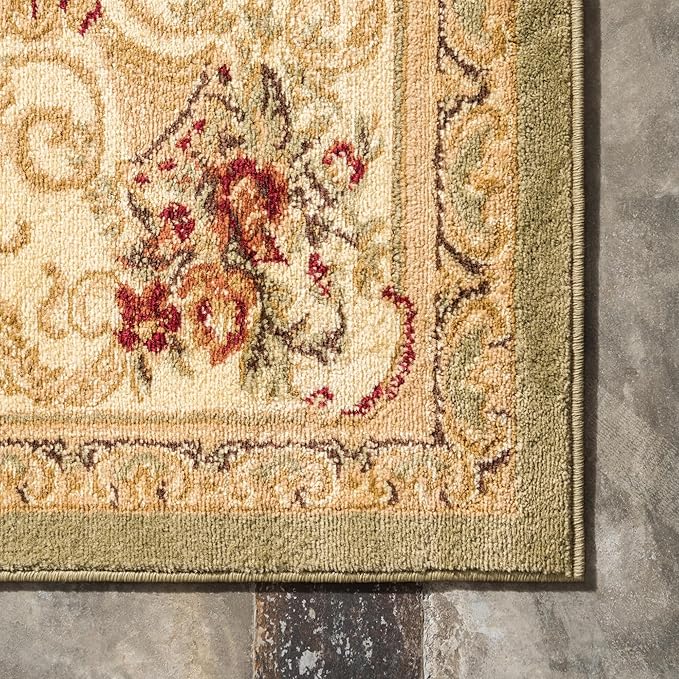 Unique Loom Versailles Collection Traditional Classic Floral Motif Area Rug (5' 0 x 5' 0 Square, Green/Ivory)