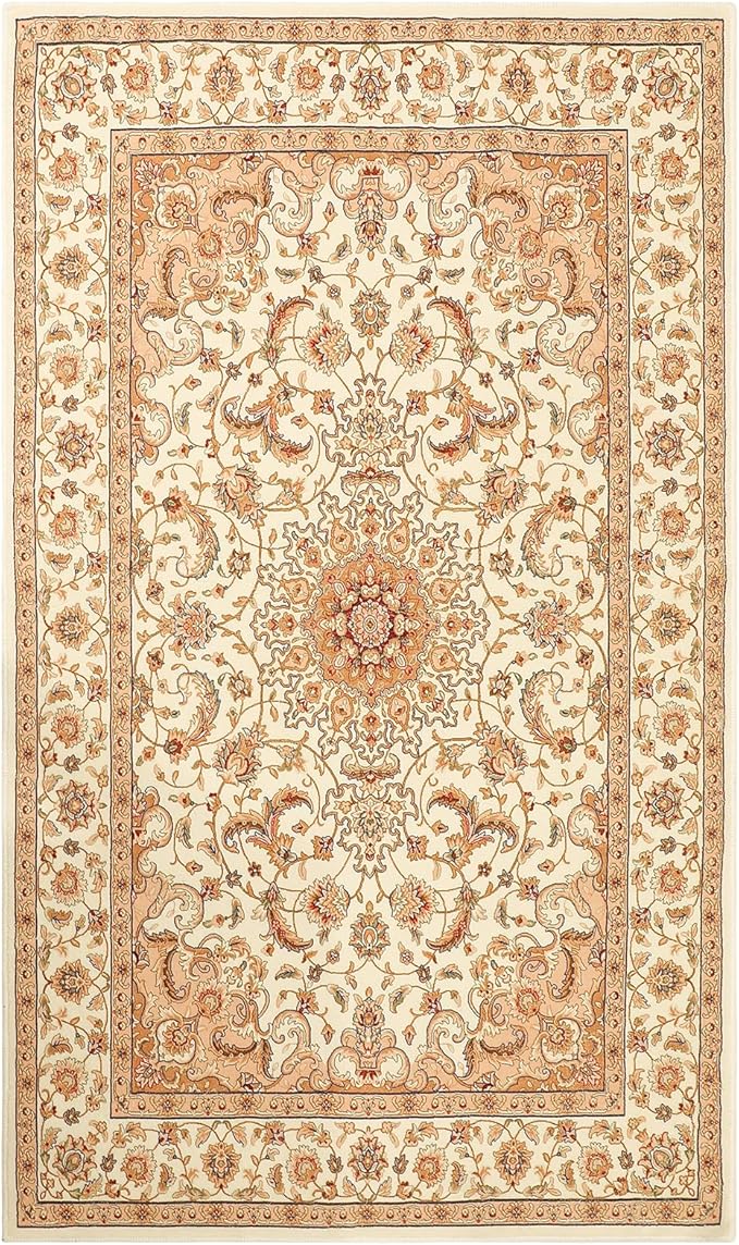 COMSLE Boho Area Rug, 3' x 5' Machine Washable Rugs for Entryway Faux Wool Large Rugs Distressed Throw Rug Non-Slip Floor Carpet for Indoor Bedroom Kitchen Living Room Cream/Beige-2