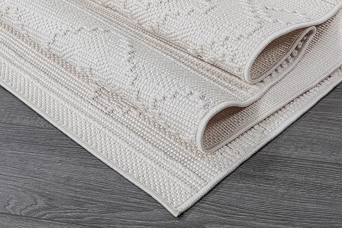 Beverly Rug Micro Loop Area Rug White 8x10 Modern Luxury Soft Boho Geometric Durable Indoor Area Rugs for Living Dining Room Office Stain Resistant Non Shedding Casual Indoor Carpet White 8 x 10