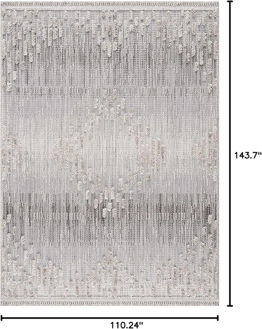 Hauteloom Poydras Farmhouse Living Room Bedroom Modern Moroccan Area Rug - Soft Shaggy High Low Carpet - High Pile - Bohemian, Boho - Gray, Beige, Cream - 9'2" x 12'