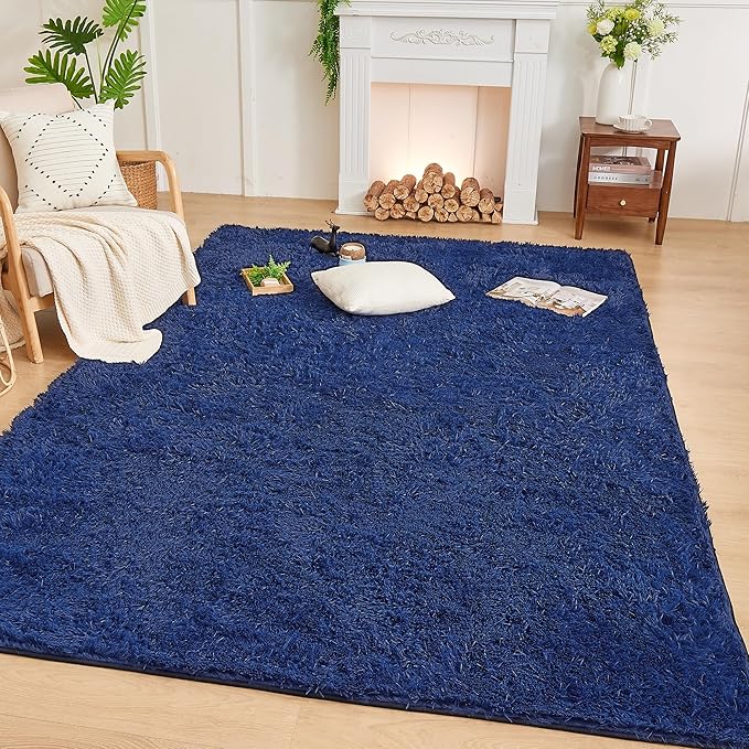 Andency Navy Soft Area Rugs for Living Room Bedroom, 5x8 Fluffy Shaggy Bedside Rug, Non-Slip Large Shag Fuzzy Plush Carpets for Bedroom Kids Dorm Nursery Home Decor Aesthetic