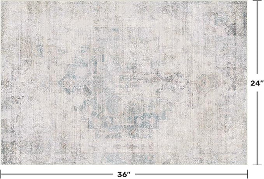 Blue and Gray 2x3 Washable Rug for Entryway Indoor, Kitchen Floor Waterproof, Bathroom, Powder Room, Non Slip Low Pile Stain & Fade Resistant Small Throw Rug, Modern Abstract Decor