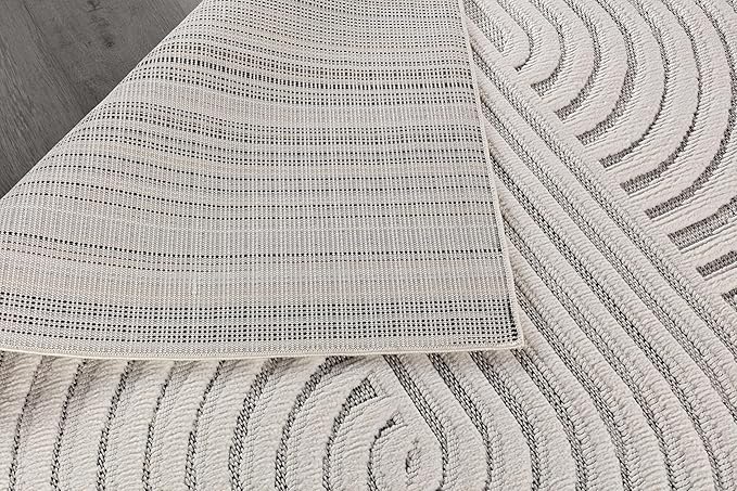 CAMILSON Modern Rug 10x14 Luxury Swirl Curved Large Micro Loop Area Rugs Soft High-Low Pile Stain Resistant Easy to Clean Non-Shedding Durable Living Room Kitchen Indoor Carpet (White)