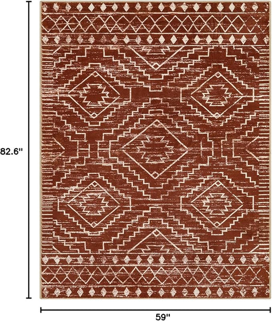 Wonnitar Moroccan 5x7 Area Rugs, Large Soft Rug for Dining Room, Washable Bohemian Tribal Living Room Bedroom Rug, Geometric Non-Shedding Indoor Carpet for Closet Nursery Entry (Brown,5'x7')