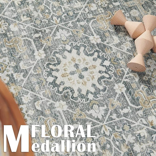 jinchan Area Rug 2x3 Washable Entryway Rug Distressed Gray Multi Vintage Floral Kitchen Print Floor Cover Indoor Doormat Retro Bathroom Living Room Bedroom Office Farmhouse Grey
