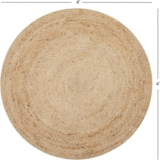 REDEARTH · Round Area Rug - 4 Feet Braided Natural Jute with Non-Skid Backing - Handwoven Boho Rug for Bedroom, Kitchen, Living Room - Farmhouse Aesthetic Home Decor - Durable Handmade Rug