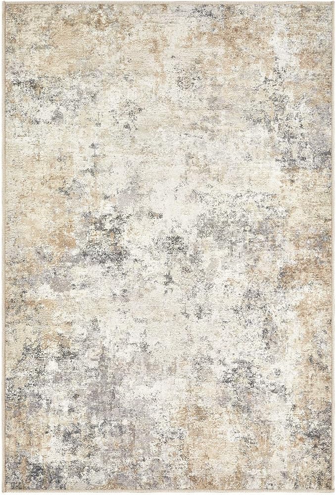 2x3 Entryway Area Rug: Washable Neutral Modern Abstract Small Rug - Non-Slip Low Pile Throw Indoor Carpet for Entrance Kitchen Front Door Mat Bathroom Entry Kids Room - Golden Grey