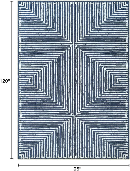 Bloom Rugs Washable Non-Slip 8' x 10' Rug - Blue Striped Area Rug for Living Room, Bedroom, Dining Room, and Kitchen - Exact Size: 8' x 10'