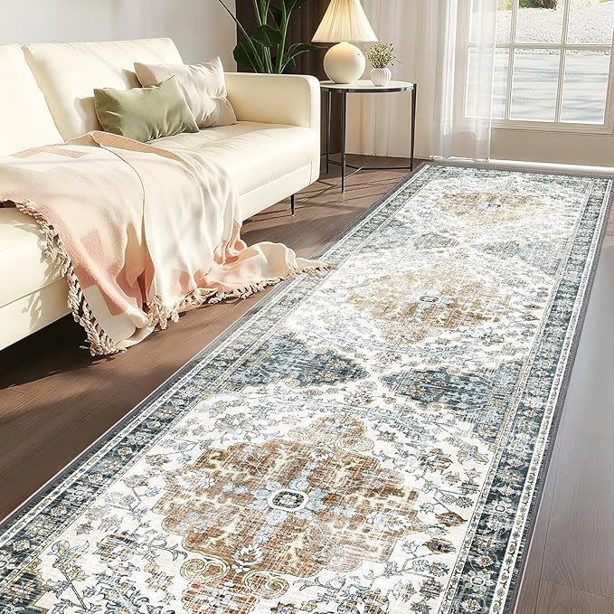 Boho Mandala Pattern 2x8ft Runner Rug Non Slip Washable Kitchen Runner Rug with Rubber Backing,Low-Pile Soft Washable Runner Rugs for Hallway Entryway Kitchen Bedroom Living Room Bathroom