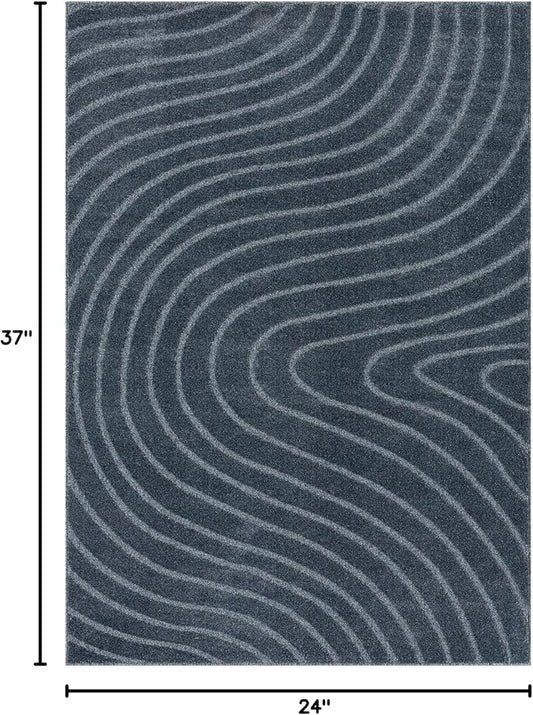 LUXE WEAVERS Modern Geometric Wave Blue 2x3 Area Rug
