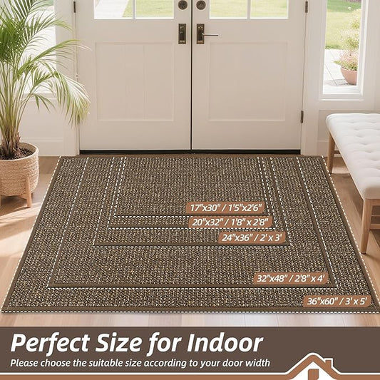 BEQHAUSE Dirt Trapper Door Mat 24" x 36", Non-Slip Washable Doormats Entrance Mat, Dirt Resistant and Absorbent Welcome Mat, Low Profile Floor Mats for Front Back Door and Entryway, Brown