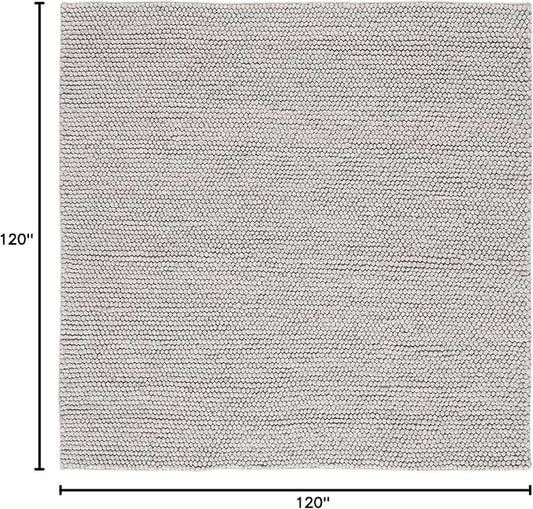 SAFAVIEH Natura Collection Area Rug - 10' Square, Silver, Handmade Wool Blend, Textured Design, Ideal for Living Room, Bedroom, Dining Space (NAT620C)