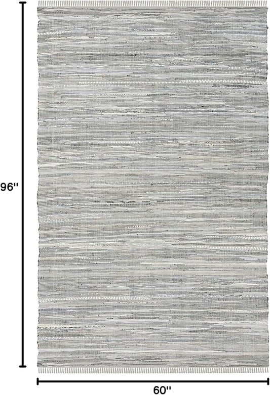 SAFAVIEH Rag Rug Collection Area Rug - 5' x 8', Grey, Handmade Boho Stripe Cotton, Ideal for High Traffic Areas in Living Room, Bedroom (RAR121A)