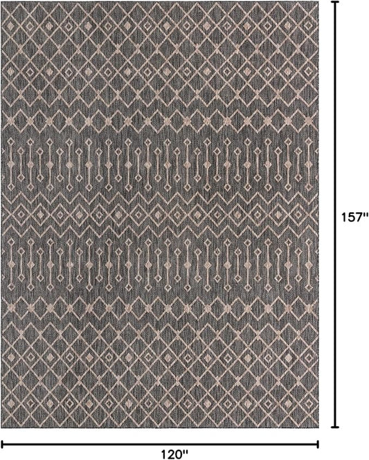 Unique Loom Outdoor Trellis Collection Area Rug - Tribal Trellis (10' x 13' 1" Rectangle, Charcoal Gray/ Natural)