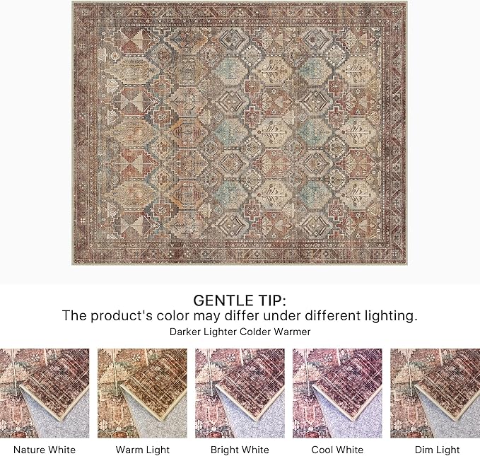Bavni Runner Rugs 2x7 Kitchen Rug for Hallways Entryway, Washable Vintage Print Carpet, Ultra-Thin Low Pile Lightweight Rug with Non Slip Backing, Reddish Brown